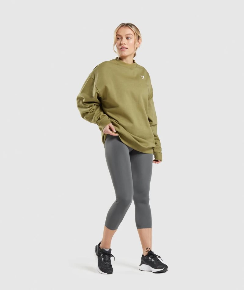 Bluzy Gymshark Treningowe Oversized Damskie Oliwkowe | PL 456ACX